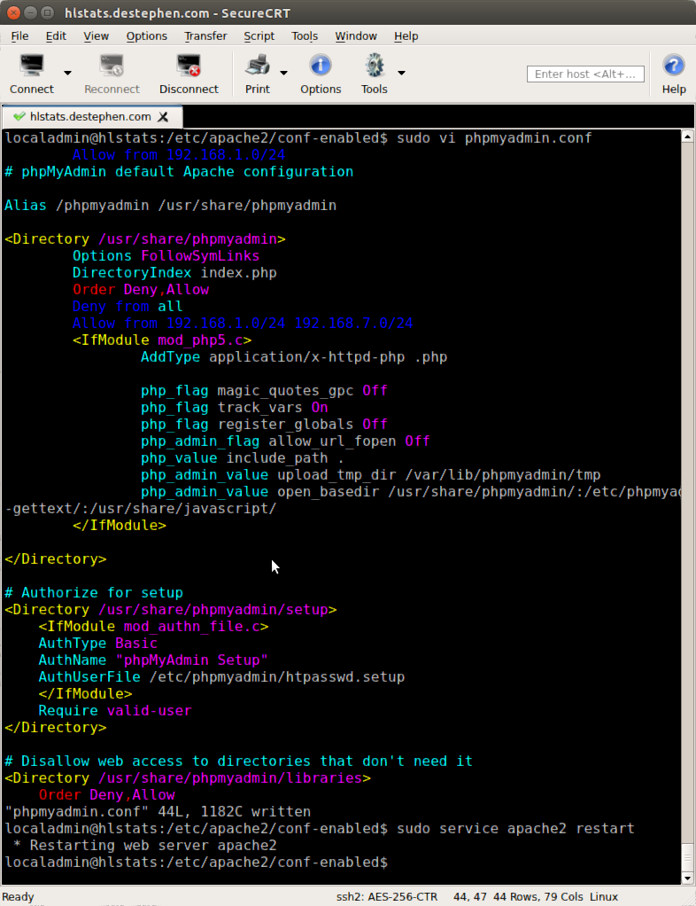 Commands Used to Block Unauthenticated HTTP Access to phpmyadmin