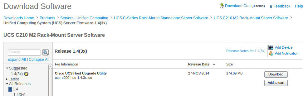 Cisco.com HUU Download Location for UCS C210M2