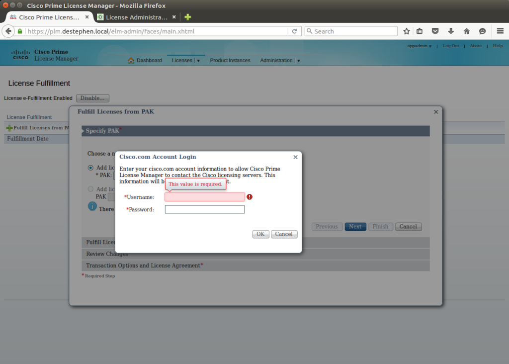 Input your Cisco Credentials