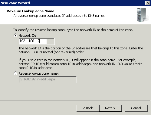 Adding a new Reverse Lookup Zone