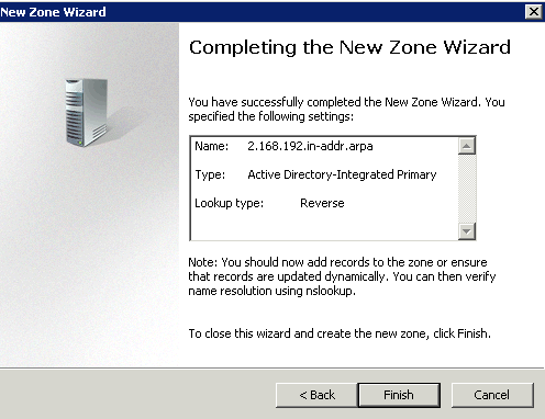 Adding a new Reverse Lookup Zone