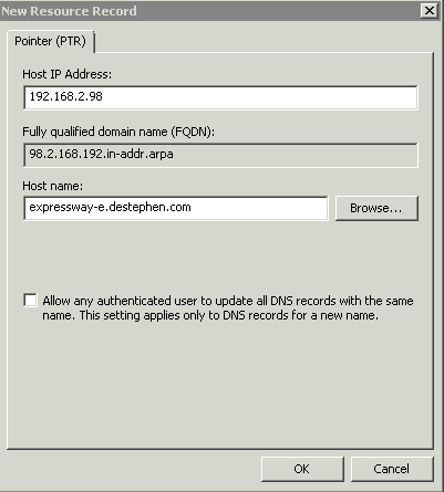Adding a new PTR Address