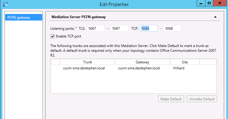 Mediation Server Configuration of TCP/5068