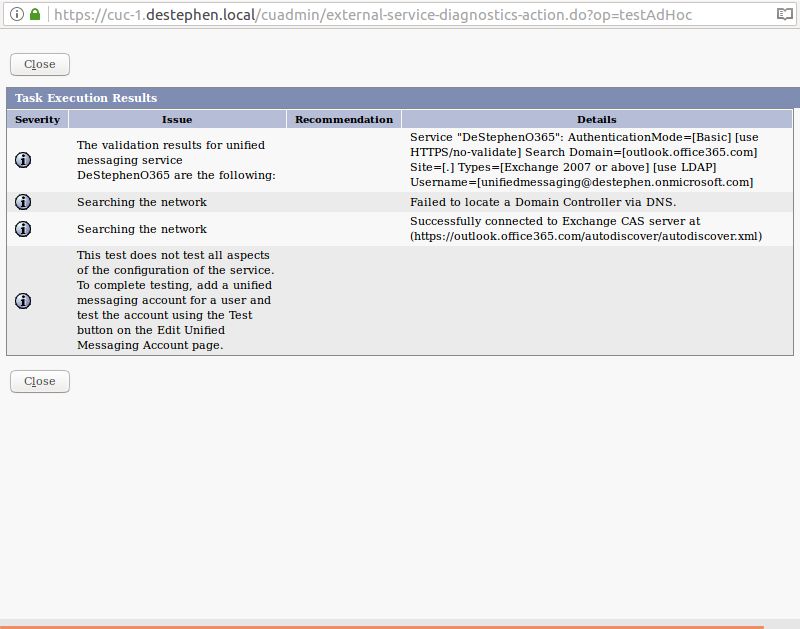 Successful Unity Conenction and O365 Test
