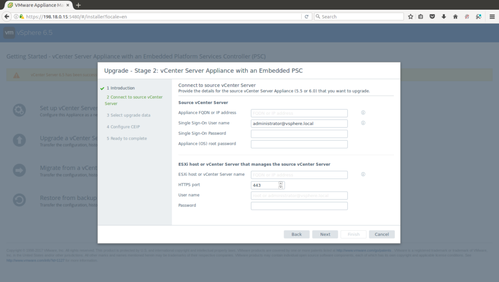 Updated ESXi Host for Source vCenter