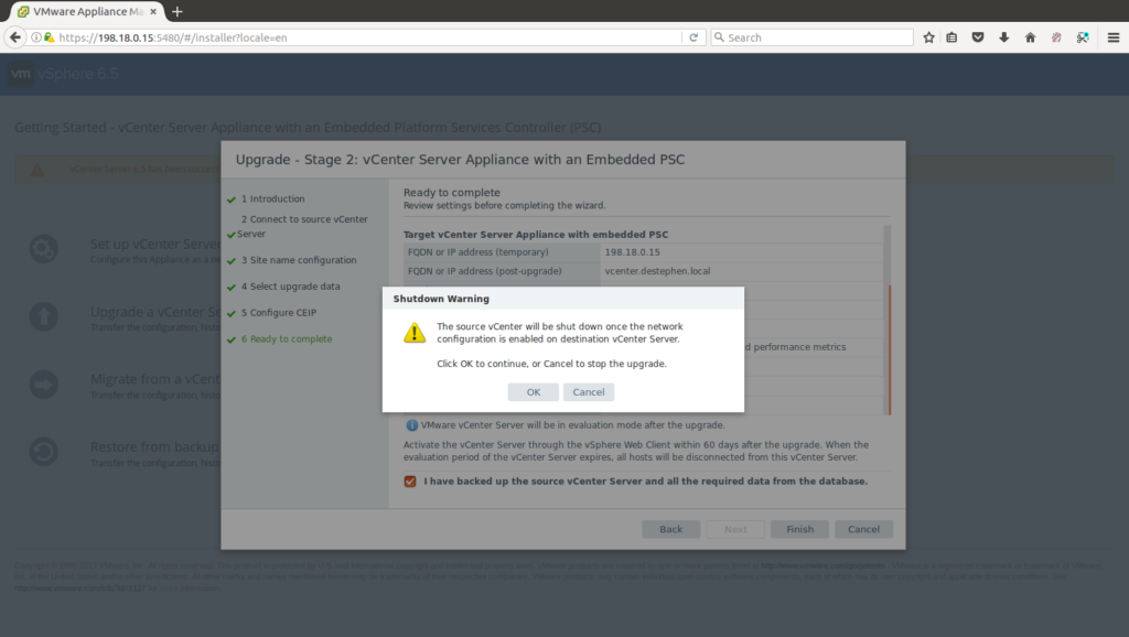 Legacy Appliance Shutdown Confirmation