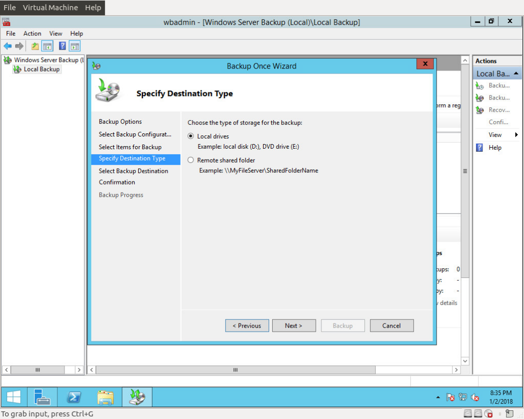 Selecting a Backup Destination
