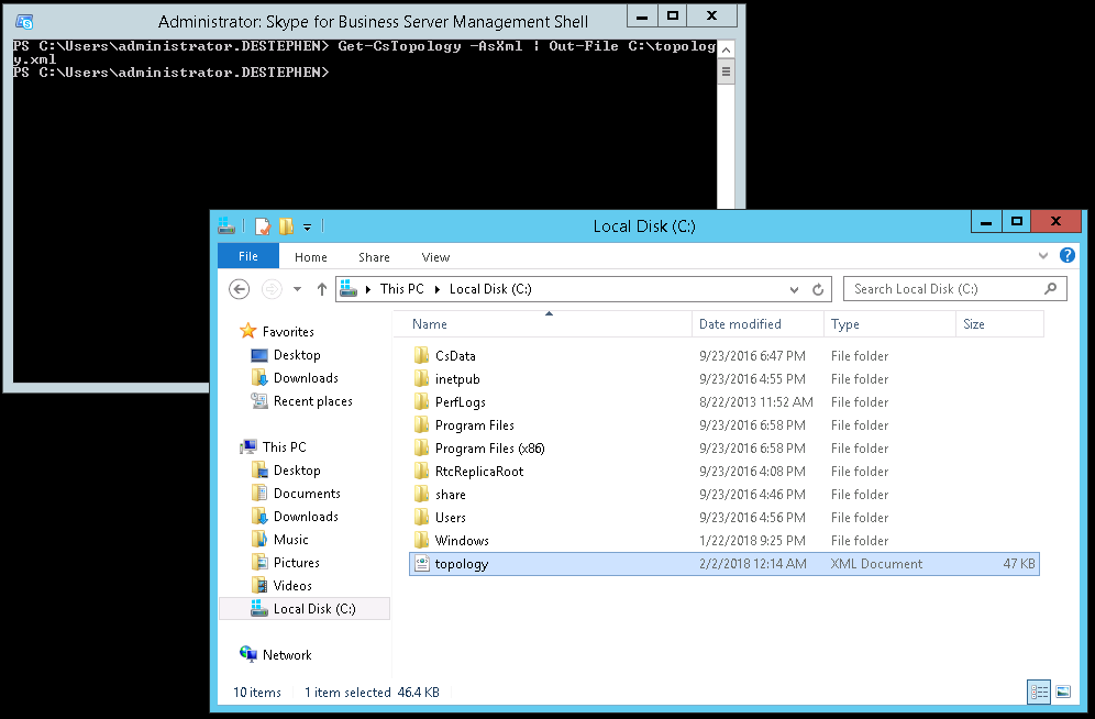 Exporting the Skype for Business Toplogy